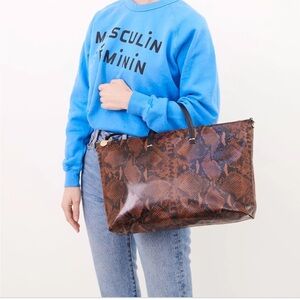 Clare V. Attaché tote bag in cocoa embossed python leather